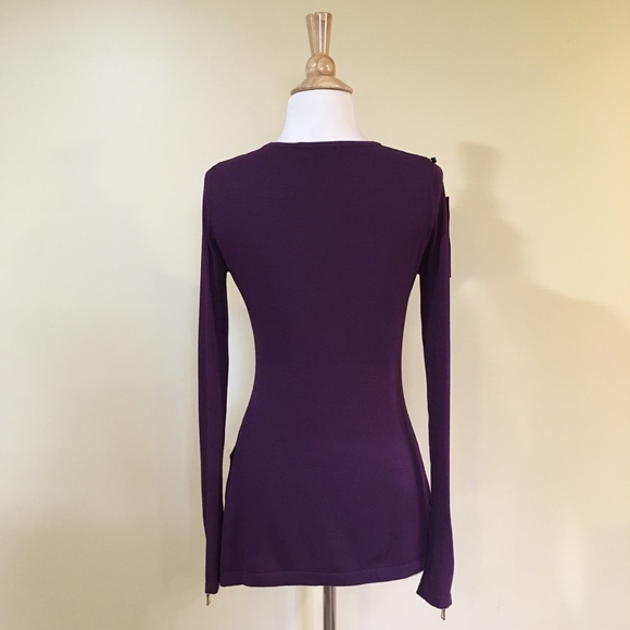 Zippered Cuff Split Sides Long Sweater Top Plum - Picture 7 of 7